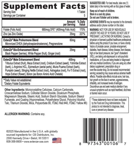 Extenze 5ct Cards Supplement Facts