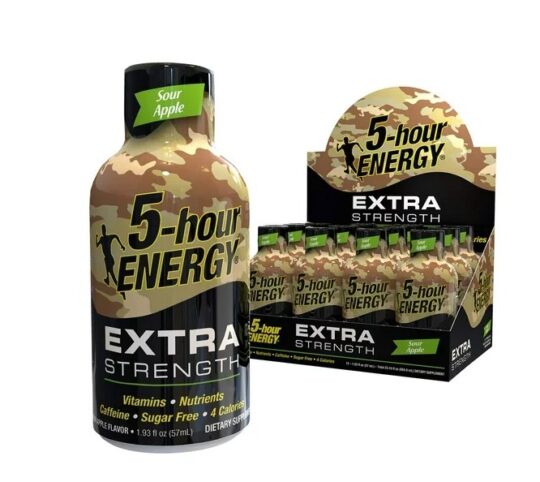 5 hour energy liquid shot extra strength in sour apple flavor individual and 12 count display