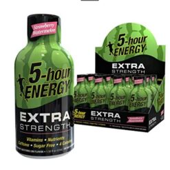 5 hour energy liquid shot extra strength in strawberry watermelon flavor individual and 12 count display