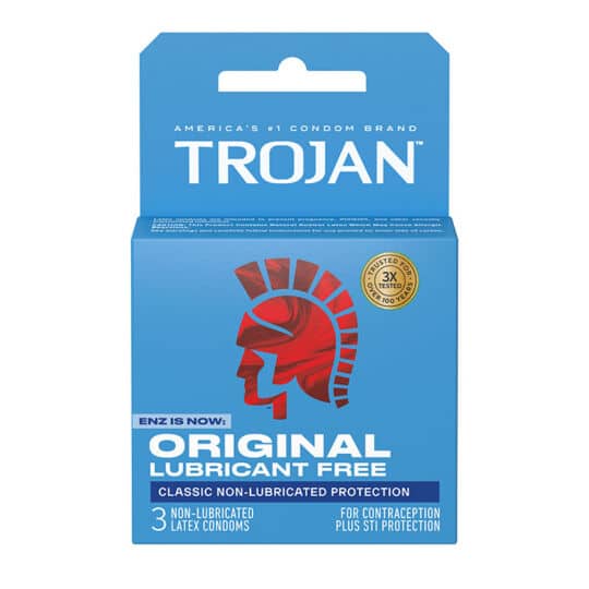 20-606NL--FRONT Trojan Non-Lubricated 3ct Condoms