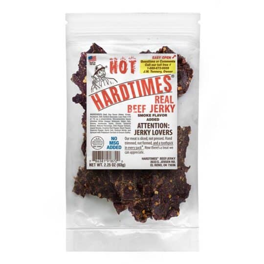 HARDTIMES HOT BEEF JERKY 2.25OZ BAGS 12/DSP 4/CS