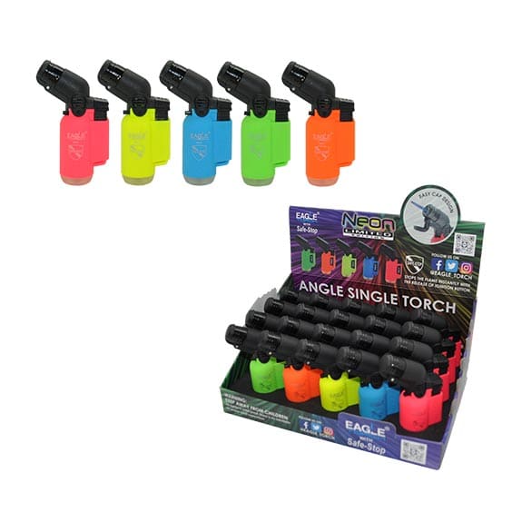 Neon Angle Torch with Flip Cap & Safe Stop Lighters - CB Neon Angle Torch with Flip Cap & Safe Stop Lighters - CB
