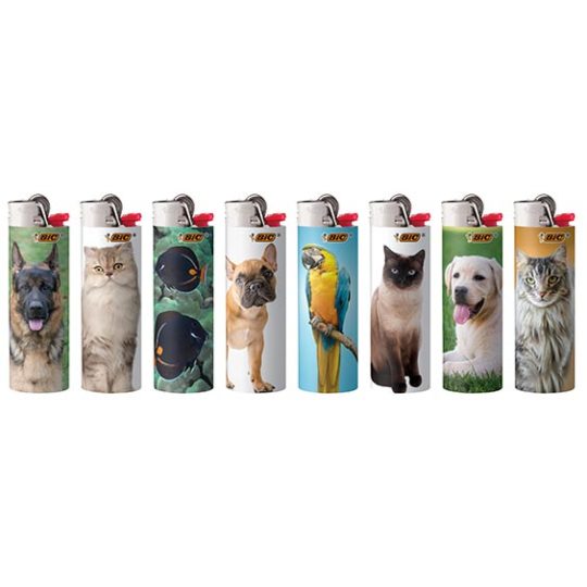 Eight different Bic Lighters with Animal designs