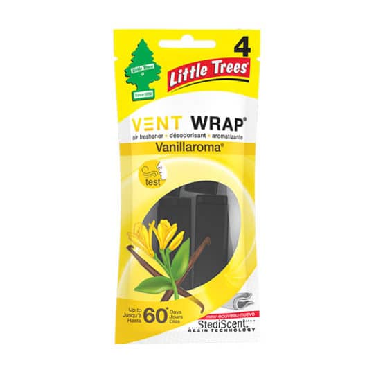 Vanillaroma Vent Wrap Little Trees Air Freshener is a fusion of creamy vanilla, coconut milk, and sugarcane.