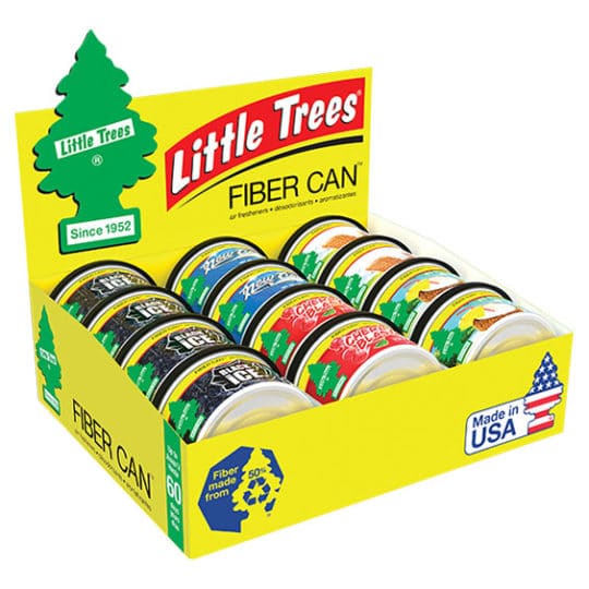 Little Trees Air Freshener Fiber Cans are made from 50% recycled hanging Tree fiber.
