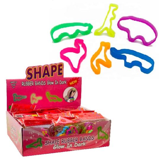 Glow in the Dark Jumbo Silicone Bands in animal shapes and assorted bright colors.