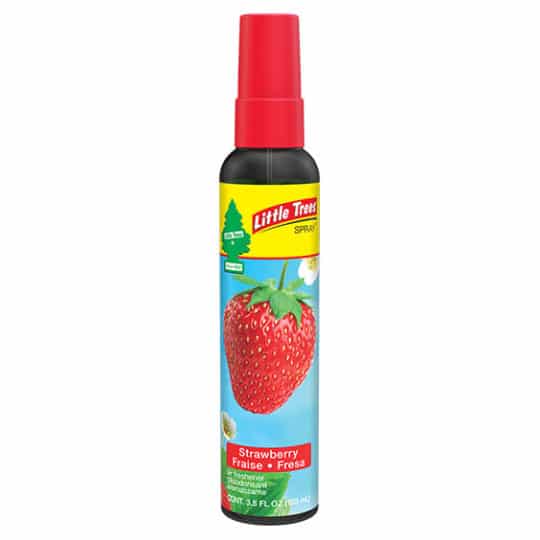 Little Trees Strawberry Air Freshener Spray provides the sweet scent of freshly picked strawberries