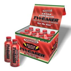 Tweaker Extra Strength Watermelon Energy Shots in display box with 2 bottles in front.
