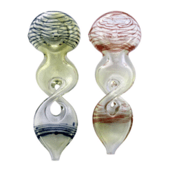 Peanut Twisted Glass Pipes fumed with red and blue swirls