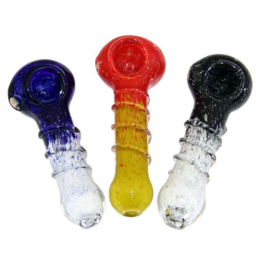 Three assorted glass pipes with swirled accent