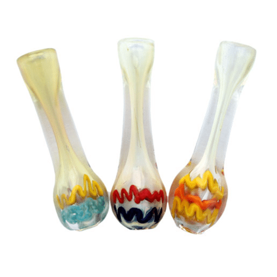 Three assorted color Chillum Glass Pipes with Triangle Mouth