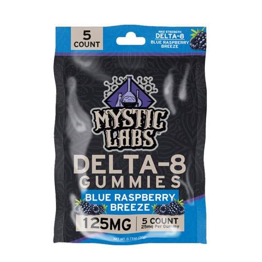 Mystic Labs Delta-8 125mg Blue Raspberry Breeze Gummies 5ct Packs