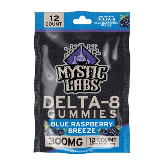 Mystic Labs Delta-8 300mg Blue Raspberry Breeze Gummies 12ct Packs