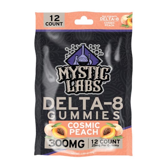 Mystic Labs Delta-8 300mg Cosmic Peach Gummies 12ct Packs