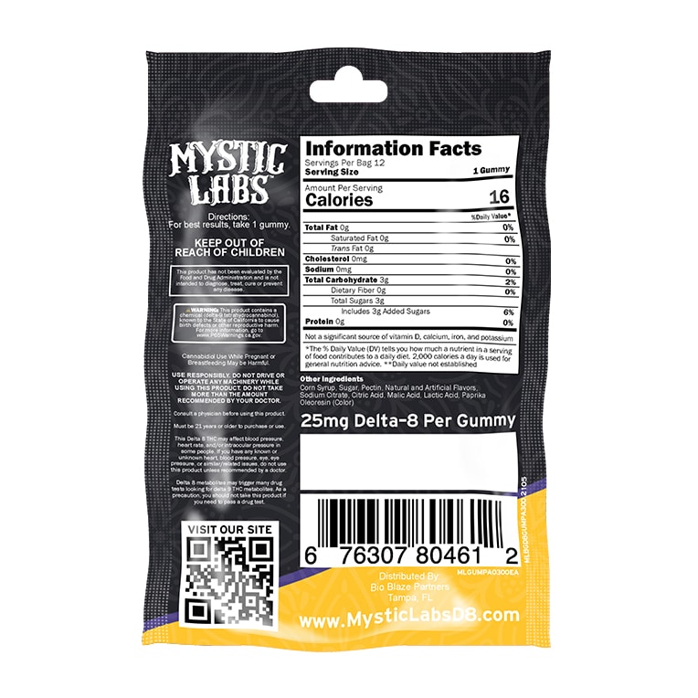 Mystic Labs 300mg Pineapple Fantasy Delta 8 Gummies 12pack