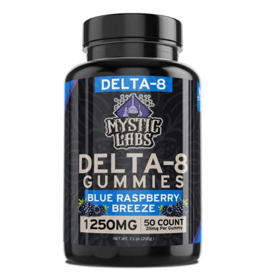 Mystic Labs Delta-8 1250mg Blue Raspberry Breeze Gummies 50ct Bottles