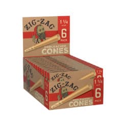 Zig Zag 1 1/4 Size Unbleached Paper Cones 6-Pack in counter display