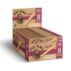 ZIG ZAG 70MM MINI UNBLEACHED 8PK CONES 18/DSP 24/CS