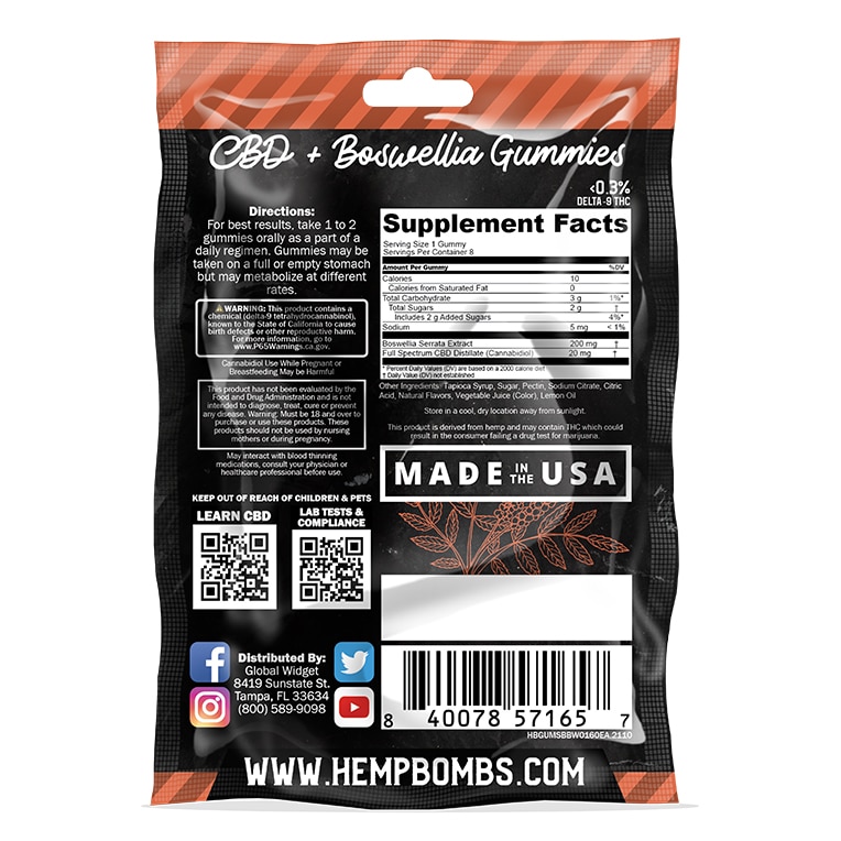 Hemp Bomb 160mg Boswellia Strawberry CBD Gummies CB Distributors