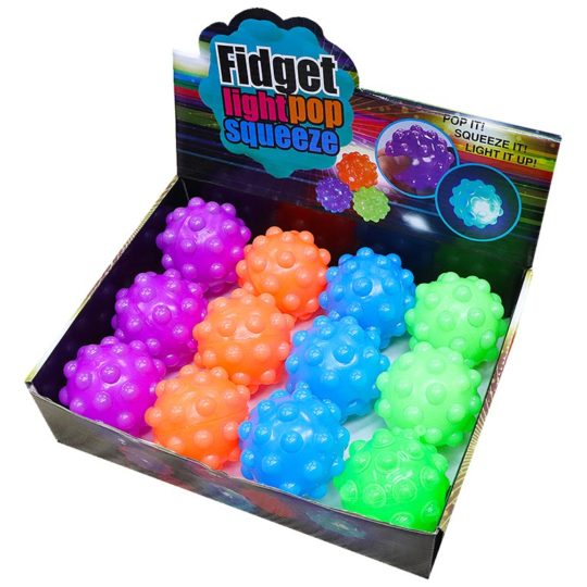 Fidget Light Up Pop Ball in Assorted colors. Glows in the dark.