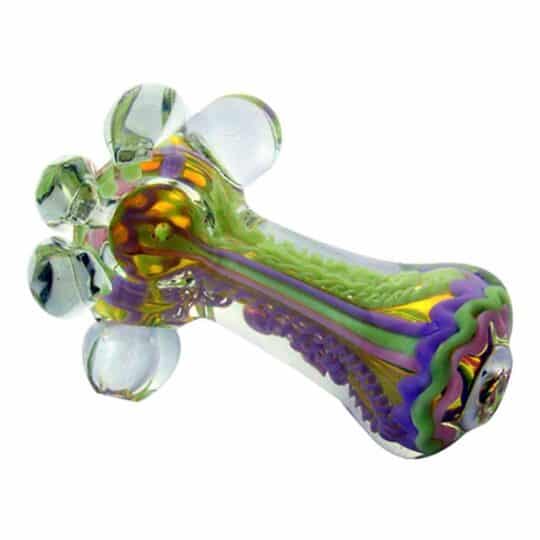 GLASS PIPES 4" SLIME W/FRIT LINES, FLOWER & BEADS 1/DSP 1/CS