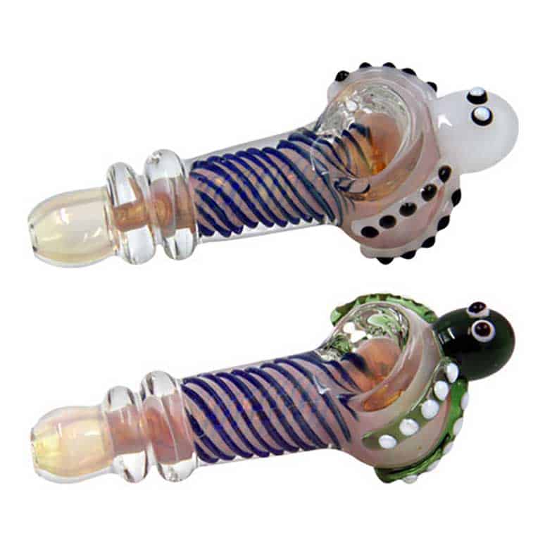 GLASS PIPES 5" GOLD FUMED W/OCTOPUS ON TOP 1/DSP 1/CS