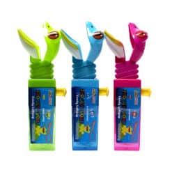 Froggy Chomp Lollipops showing 3 flavors.