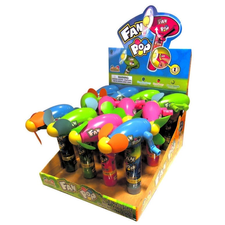 Fan Pop Lollipop & Toy display showing various colors