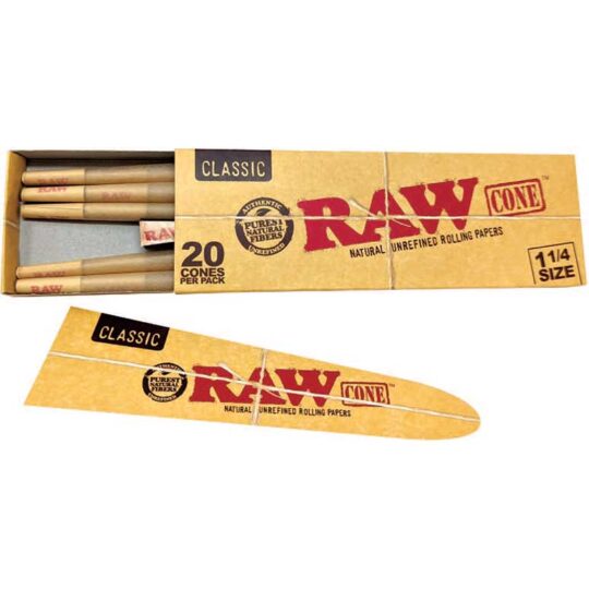 RAW CLASSIC 1.25 PRE-ROLL CONES 20PK 12/DSP 8/CS