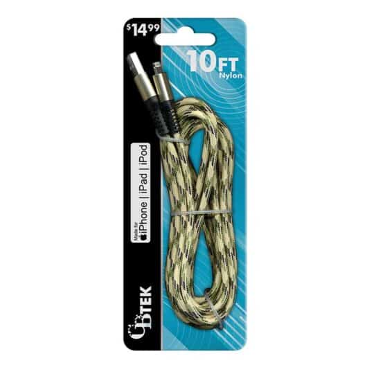 CBTEK IPHONE MFI 10FT CAMO NYLON $14.99 CABLES 5/DSP 20/CS