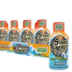 5 hour energy liquid shot extra strength in tidal twist flavor individual and 12 count display shown
