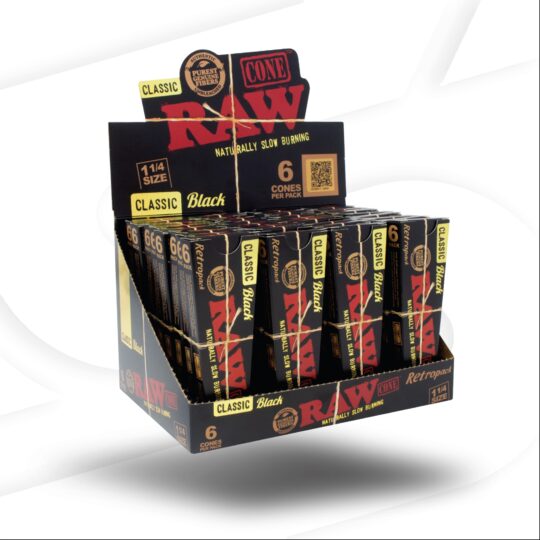 RAW BLACK 1.25 PRE-ROLL CONES 6PK Display