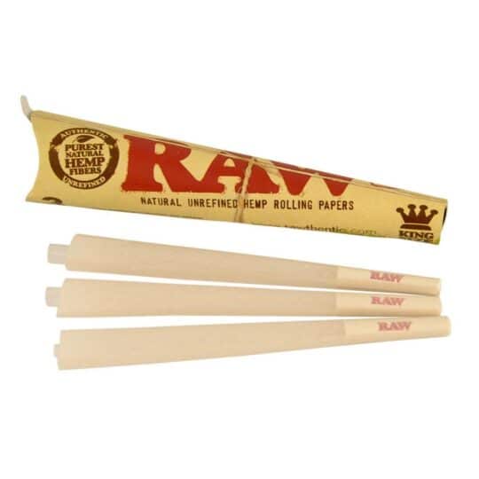 RAW ORGANIC HEMP KING PRE-ROLL CONES 3PK single showing 3 cones.