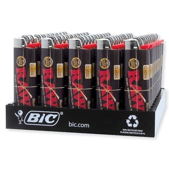RAW Black classic BIC lighter display of 50 count - front view