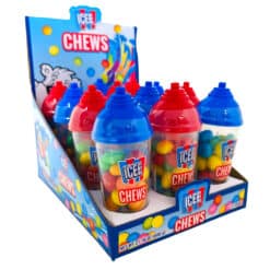ICEE CHEWS 1.76OZ CANDY CUP with blue or red lid in display