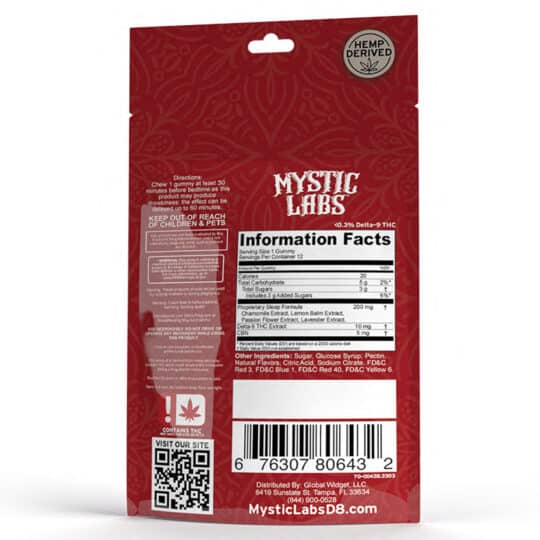 Mystic Labs 120MG DELTA-9 SLEEP CHERRY GUMMIES 12-PACK back view