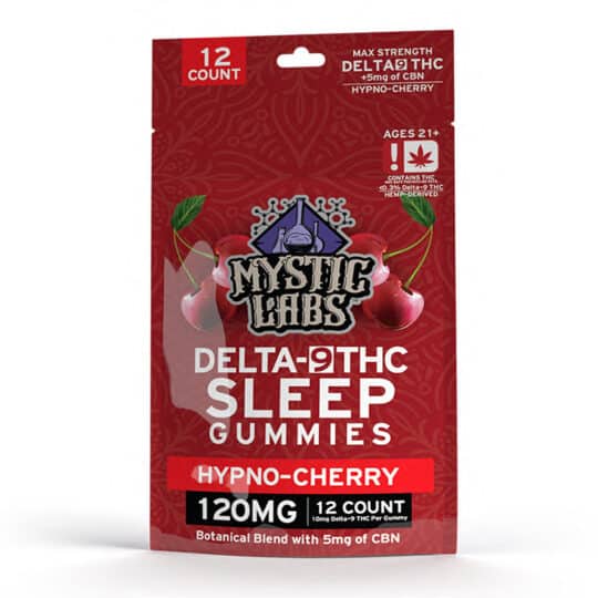 Mystic Labs 120MG DELTA-9 SLEEP CHERRY GUMMIES 12-PACK front view