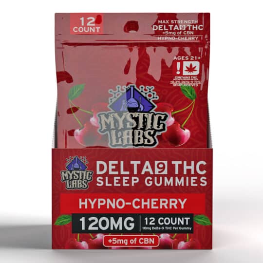 Mystic Labs 120MG DELTA-9 SLEEP CHERRY GUMMIES 12-PACK display front view