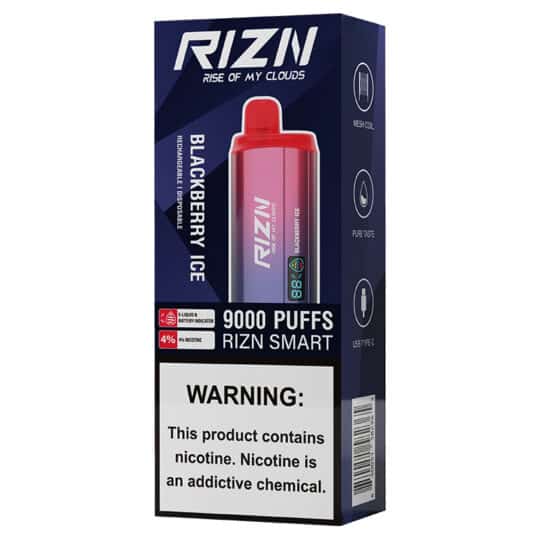 RIZN Smart 9000 Vaping Device individual box of Black Raspberry Ice flavor.