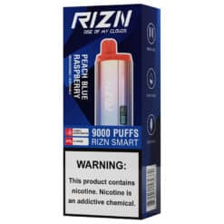 RIZN Smart 9000 Vaping Device individual box of Peach Blue Raspberry Ice flavor.