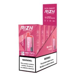 RIZN Smart 9000 Vaping Device display containing 5 individual boxes of Red Grapes flavor.