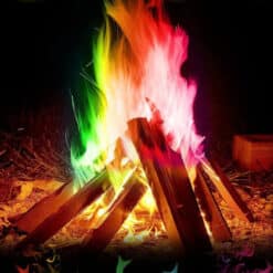 Color flames in a campfire from packet of Magic Fire Flames