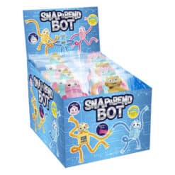 Square and Round Robot Bend, Light Up and Suction Toys in open top display
