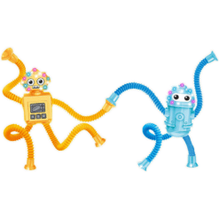 Orange and Blue Robot Bend, Light Up and Suction Toys connected by arm tube.