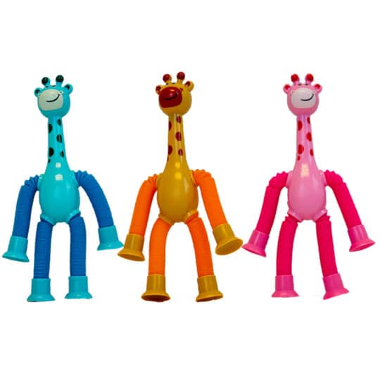 Animals Bend Light Up & Suction Giraffe in 3 colors blue, orange and pink.