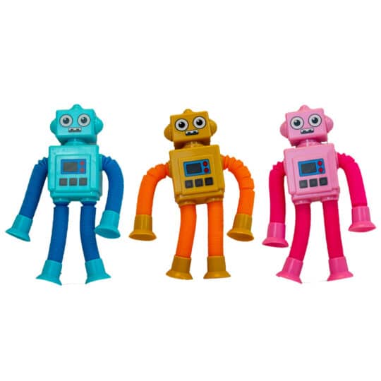 Blue, Orange and Pink Square Robot Bend, Light Up and Suction Toys