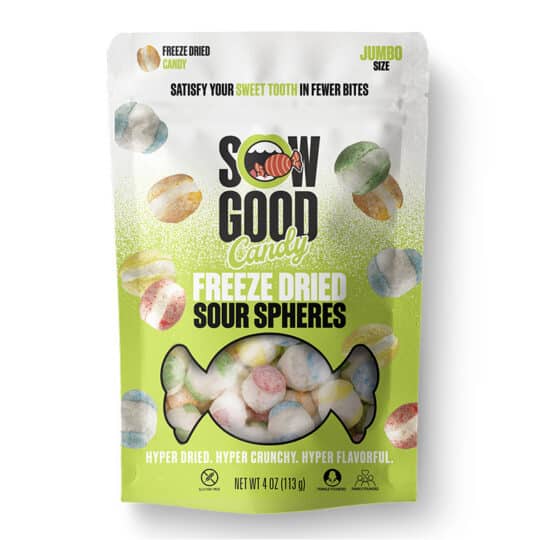 Sour Spheres Freeze Dried Candy front of resealable bag