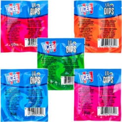 Back of ICEE Lil Dips Candy Powder 0.31oz packets 5 flavors showing ingredients information