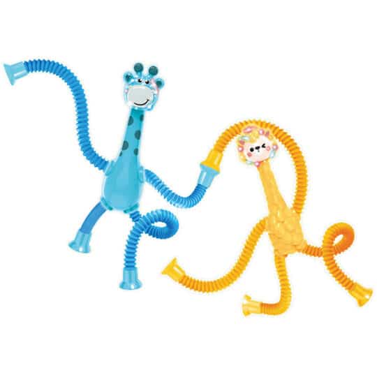 Animals Bend Light Up & Suction Blue Giraffe and Orange Llama connected by arm tubes.