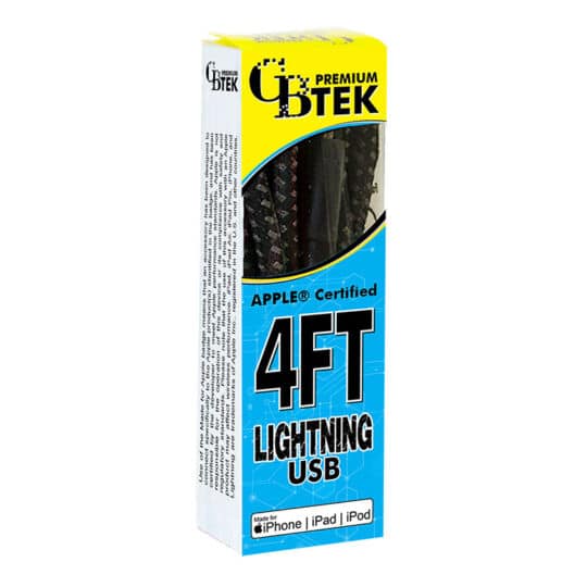 CBTEK Lightning to USB 4ft Charging Cables in Black Nylon